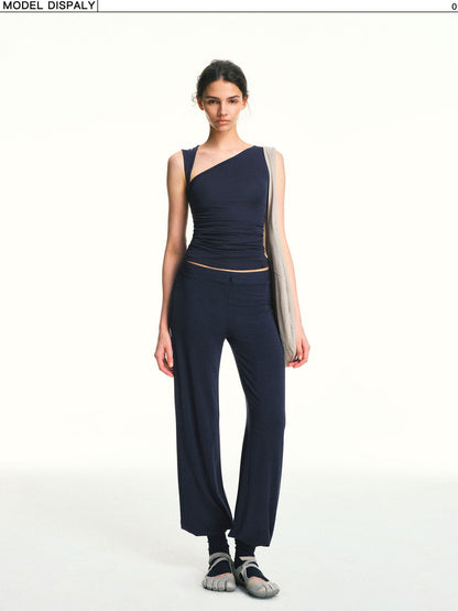 kvkv Navy Drawstring Mid Low Waist Detachable Stirrup Cuff Women&