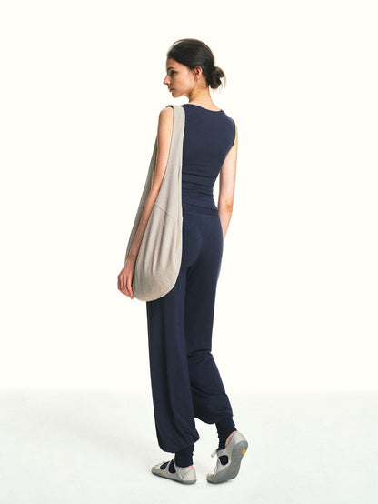 kvkv Navy Drawstring Mid Low Waist Detachable Stirrup Cuff Women&