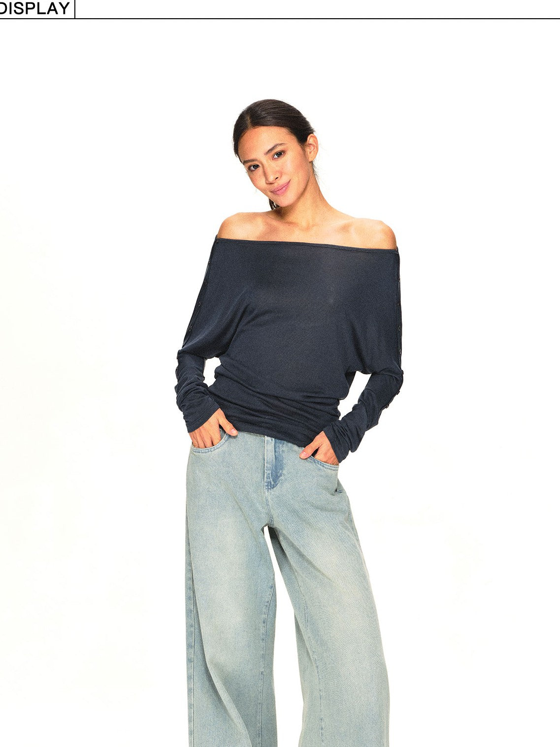 kvkv Navy One Shoulder Asymmetric Open Back Buttoned Loose Women&