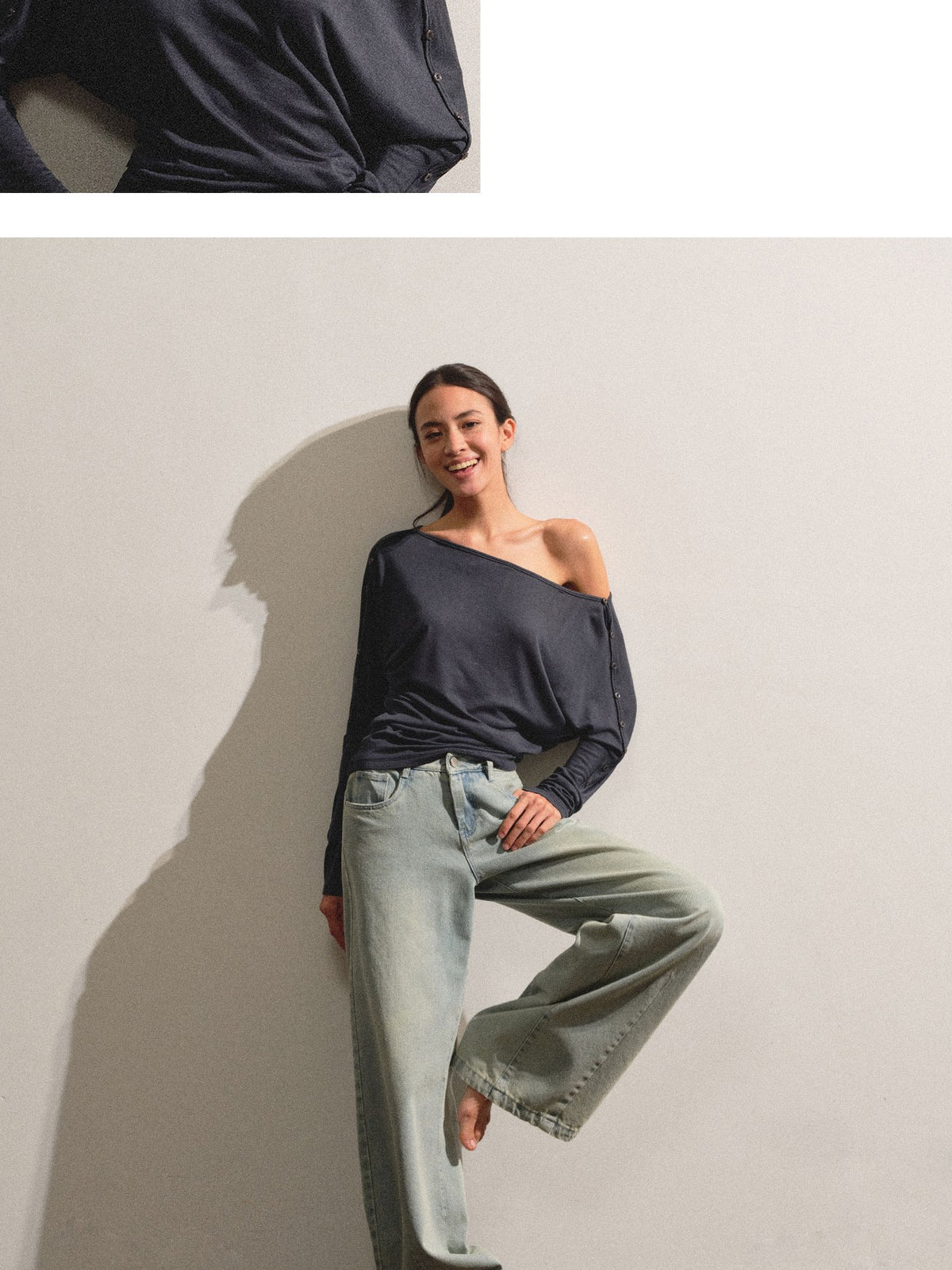 kvkv Navy One Shoulder Asymmetric Open Back Buttoned Loose Women&