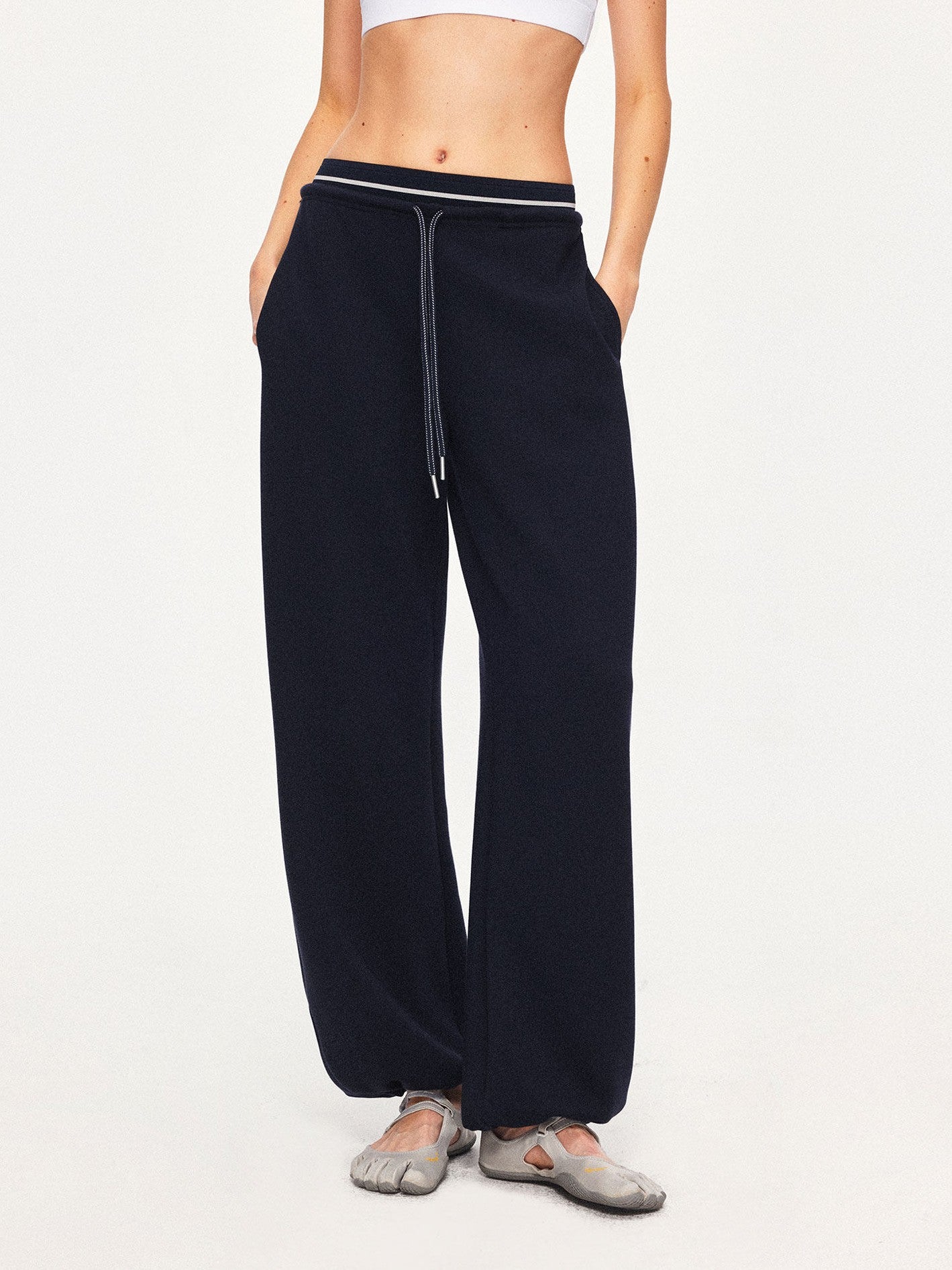 kvkv Navy Patchwork Drawstring Double Waistband Straight Women&