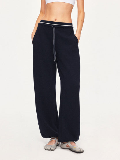 kvkv Navy Patchwork Drawstring Double Waistband Straight Women&