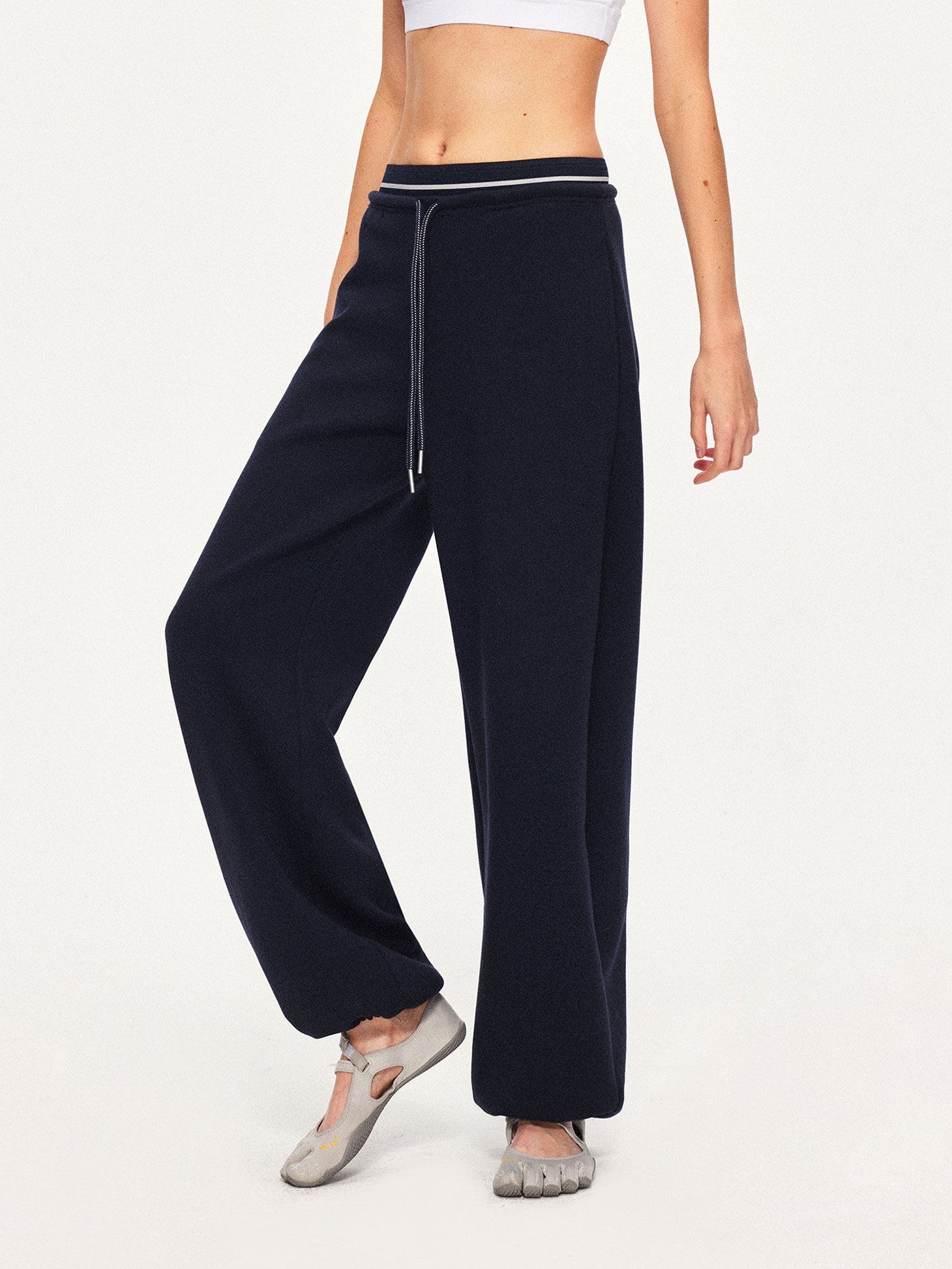 kvkv Navy Patchwork Drawstring Double Waistband Straight Women&