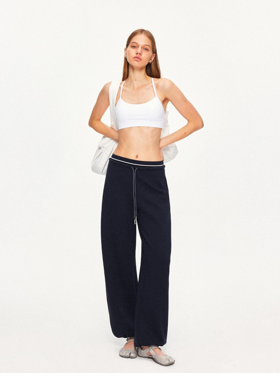 kvkv Navy Patchwork Drawstring Double Waistband Straight Women&
