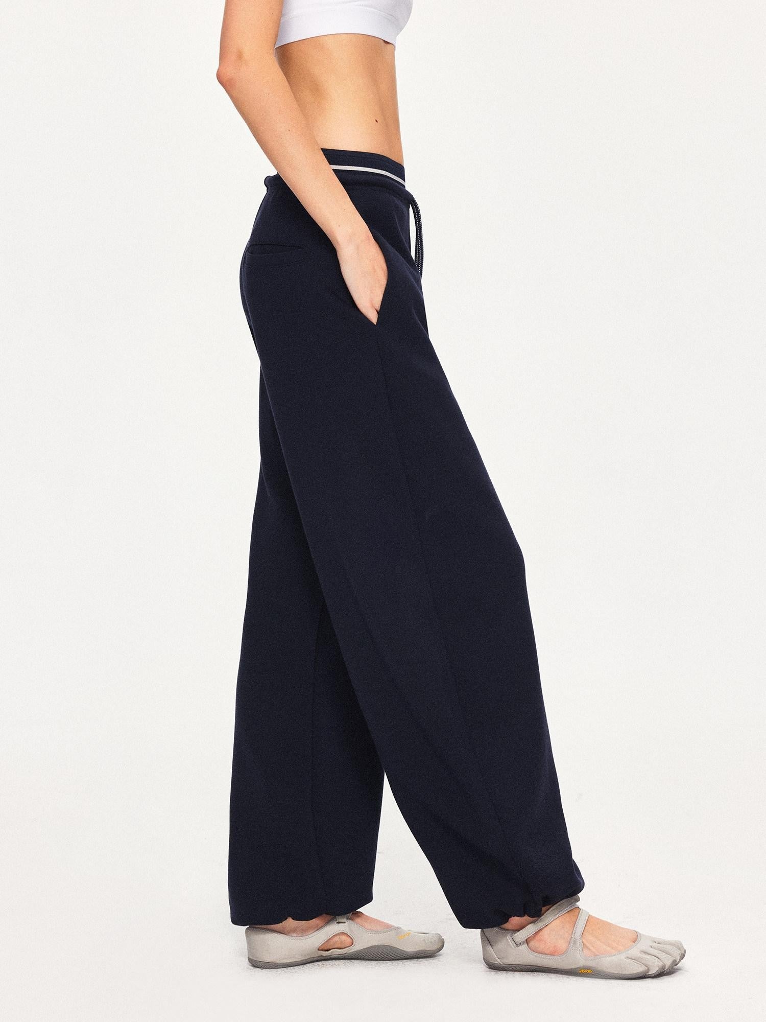 kvkv Navy Patchwork Drawstring Double Waistband Straight Women&