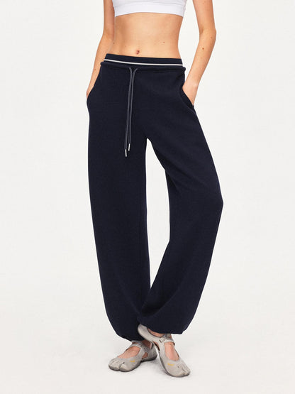 kvkv Navy Patchwork Drawstring Double Waistband Straight Women&