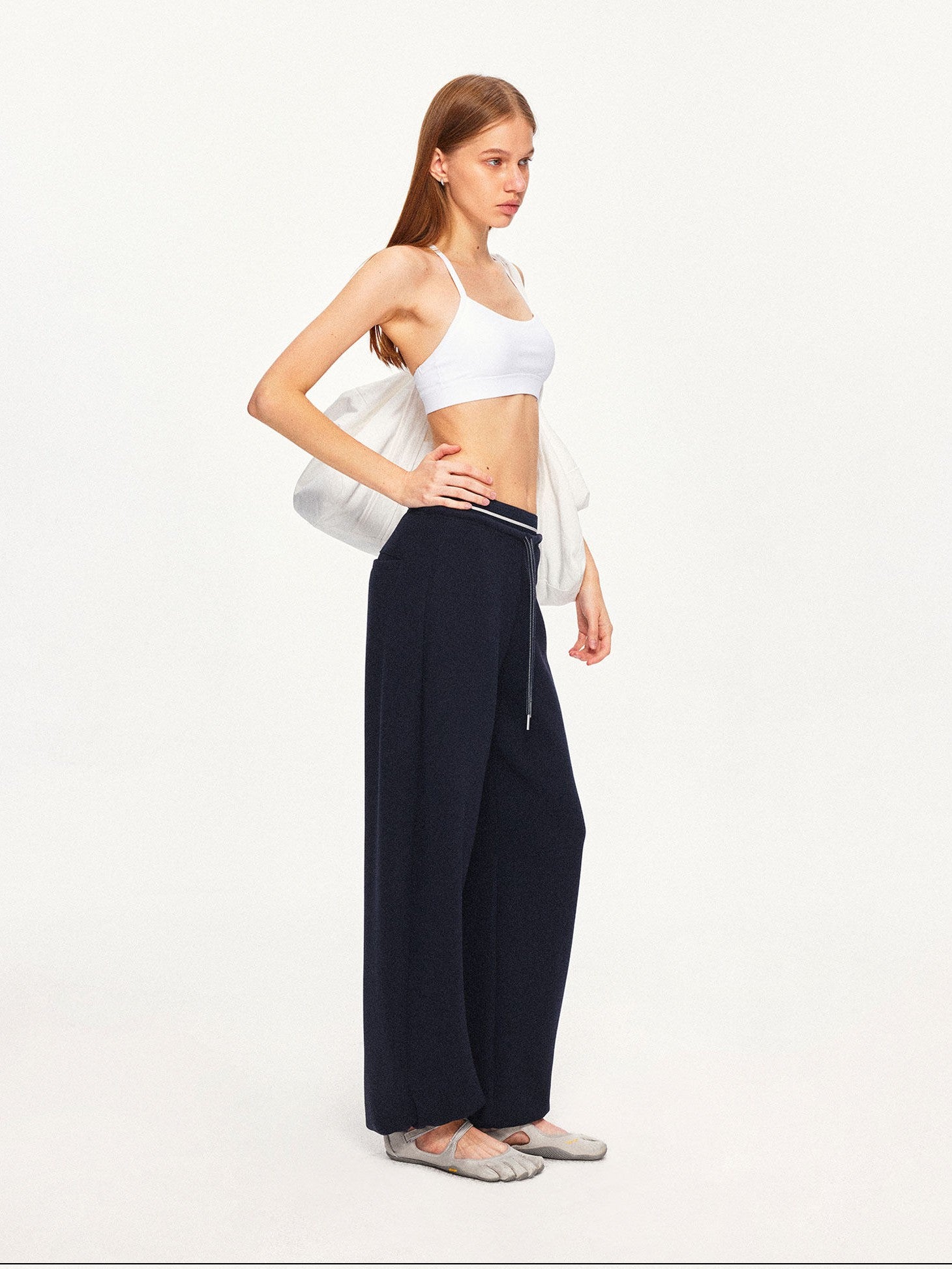 kvkv Navy Patchwork Drawstring Double Waistband Straight Women&