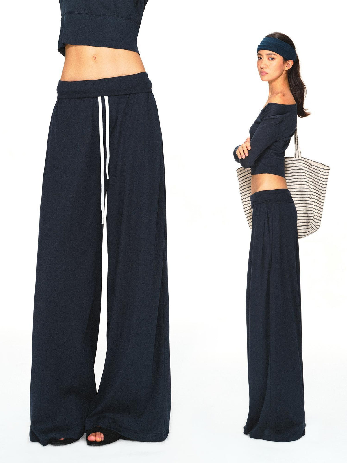 kvkv Navy Relaxed Straight Wide Waist Women&