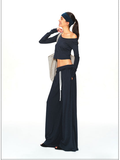 kvkv Navy Relaxed Straight Wide Waist Women&