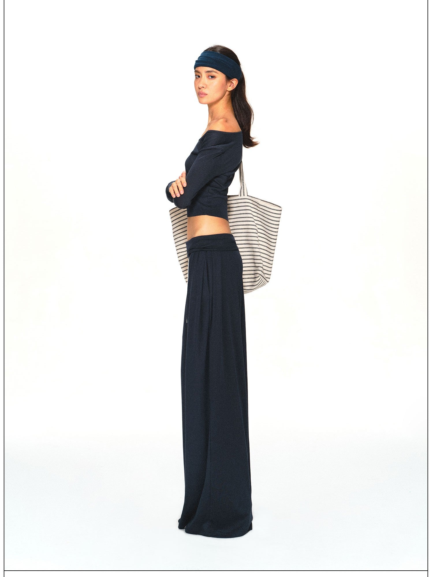 kvkv Navy Relaxed Straight Wide Waist Women&