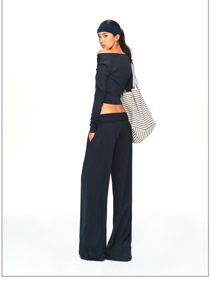 kvkv Navy Relaxed Straight Wide Waist Women&