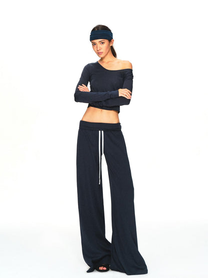 kvkv Navy Relaxed Straight Wide Waist Women&