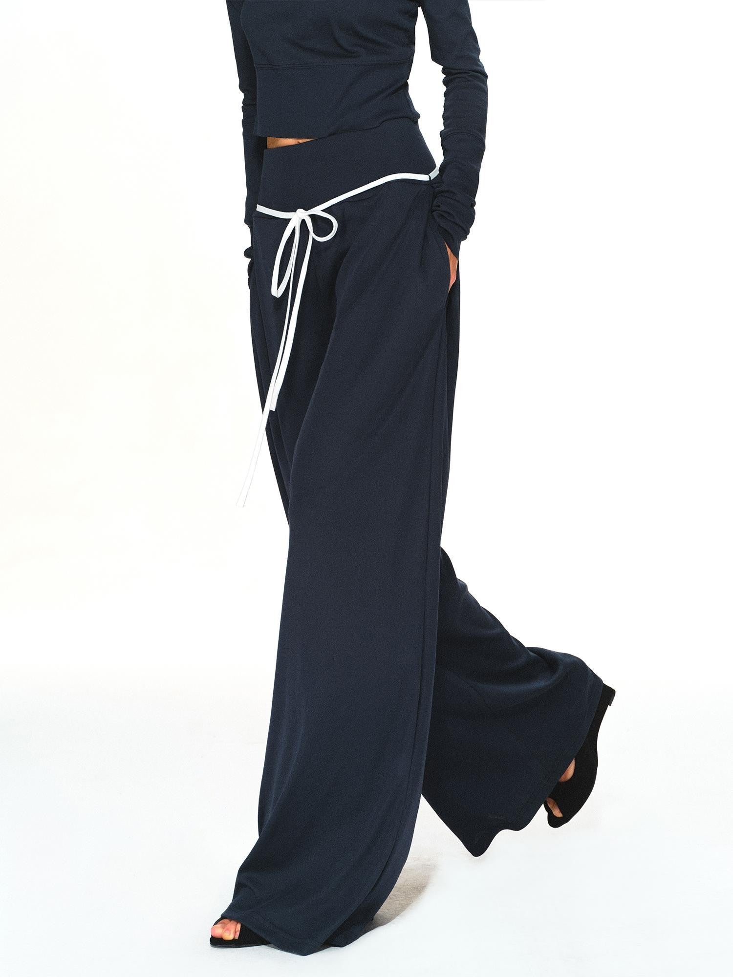 kvkv Navy Relaxed Straight Wide Waist Women&