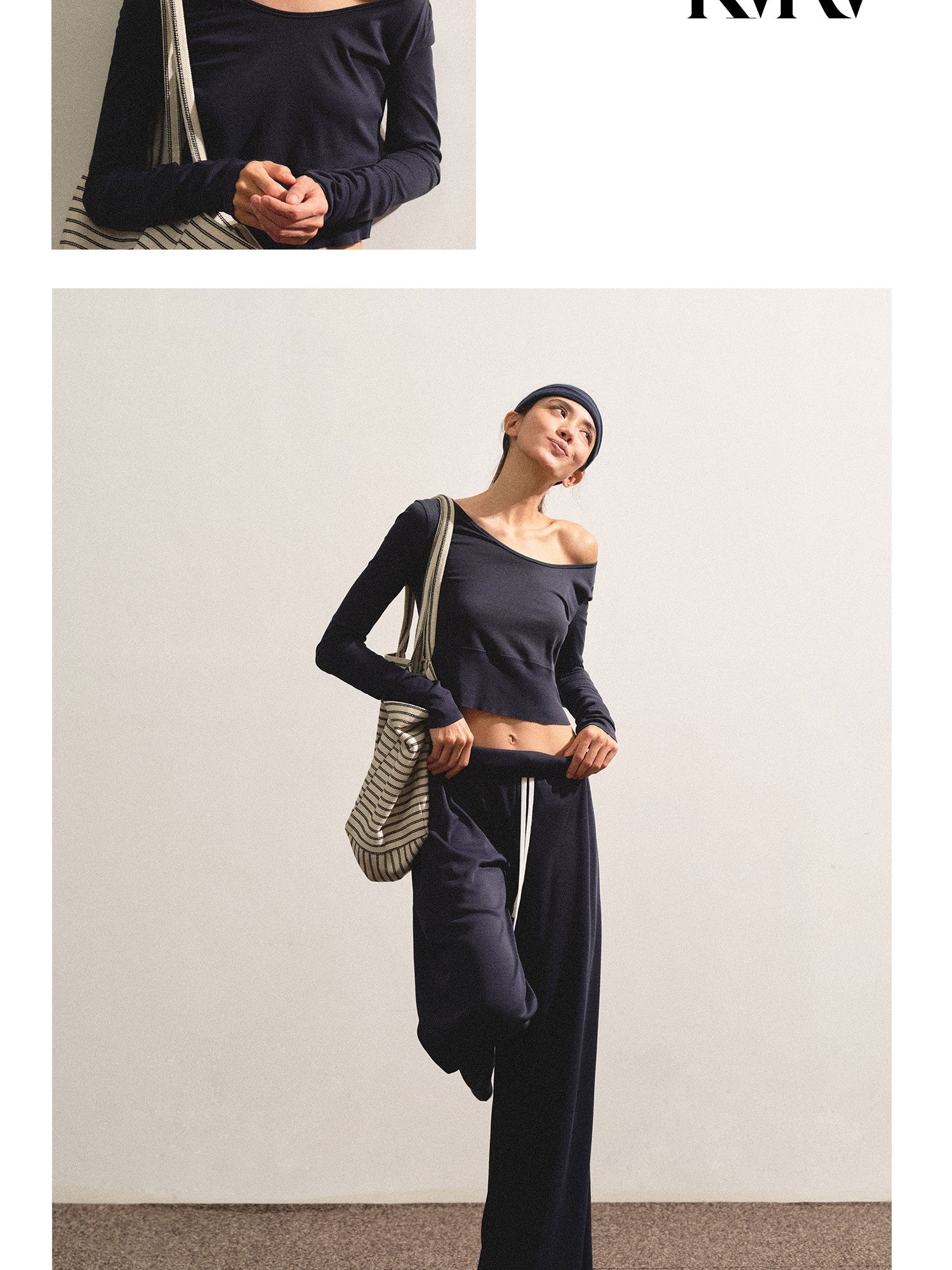 kvkv Navy Relaxed Straight Wide Waist Women&