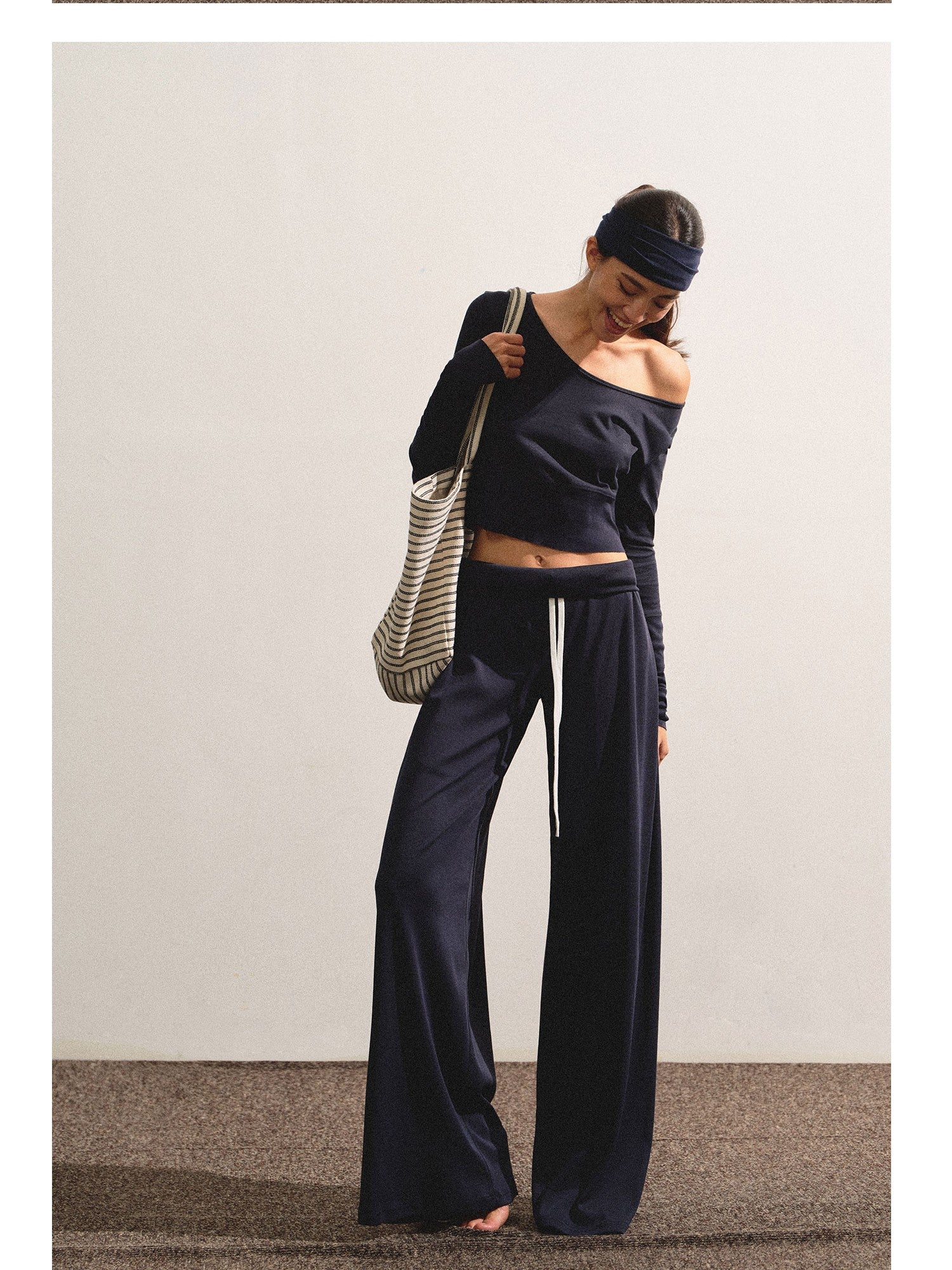 kvkv Navy Relaxed Straight Wide Waist Women&