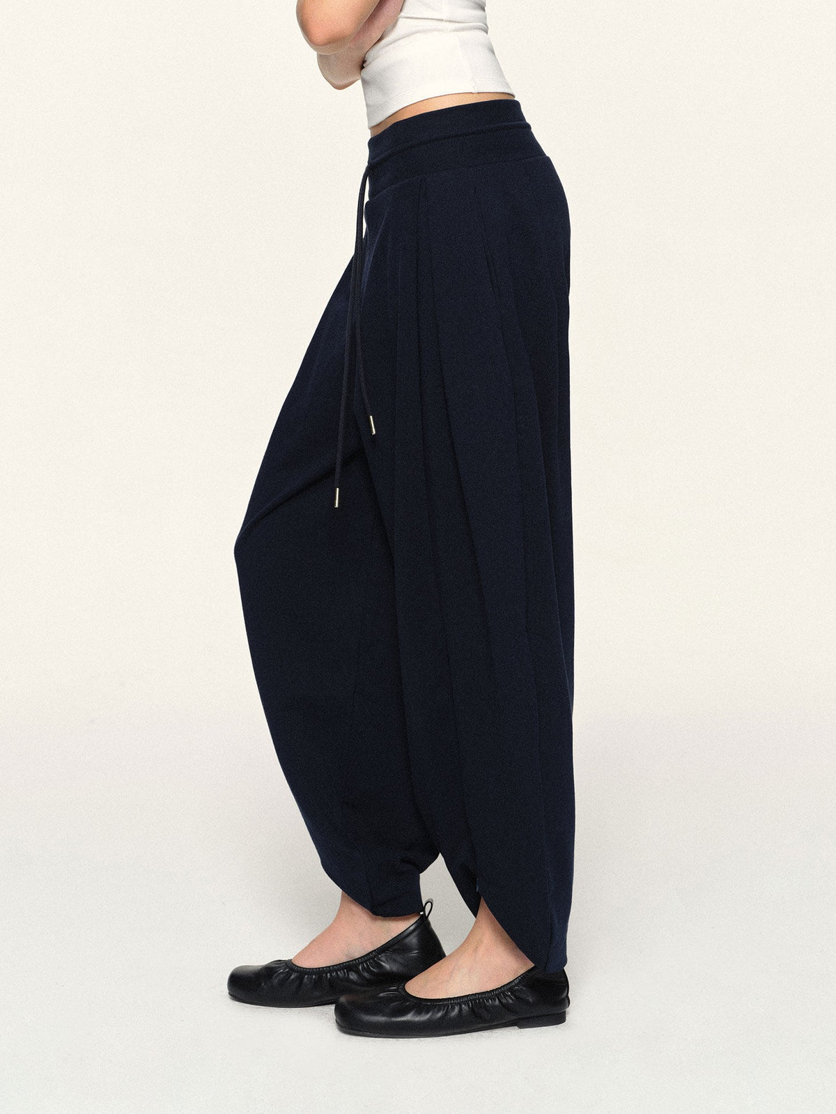 kvkv Navy Wide Waist Drawstring Zip Cuff Cocoon Stretch Women&