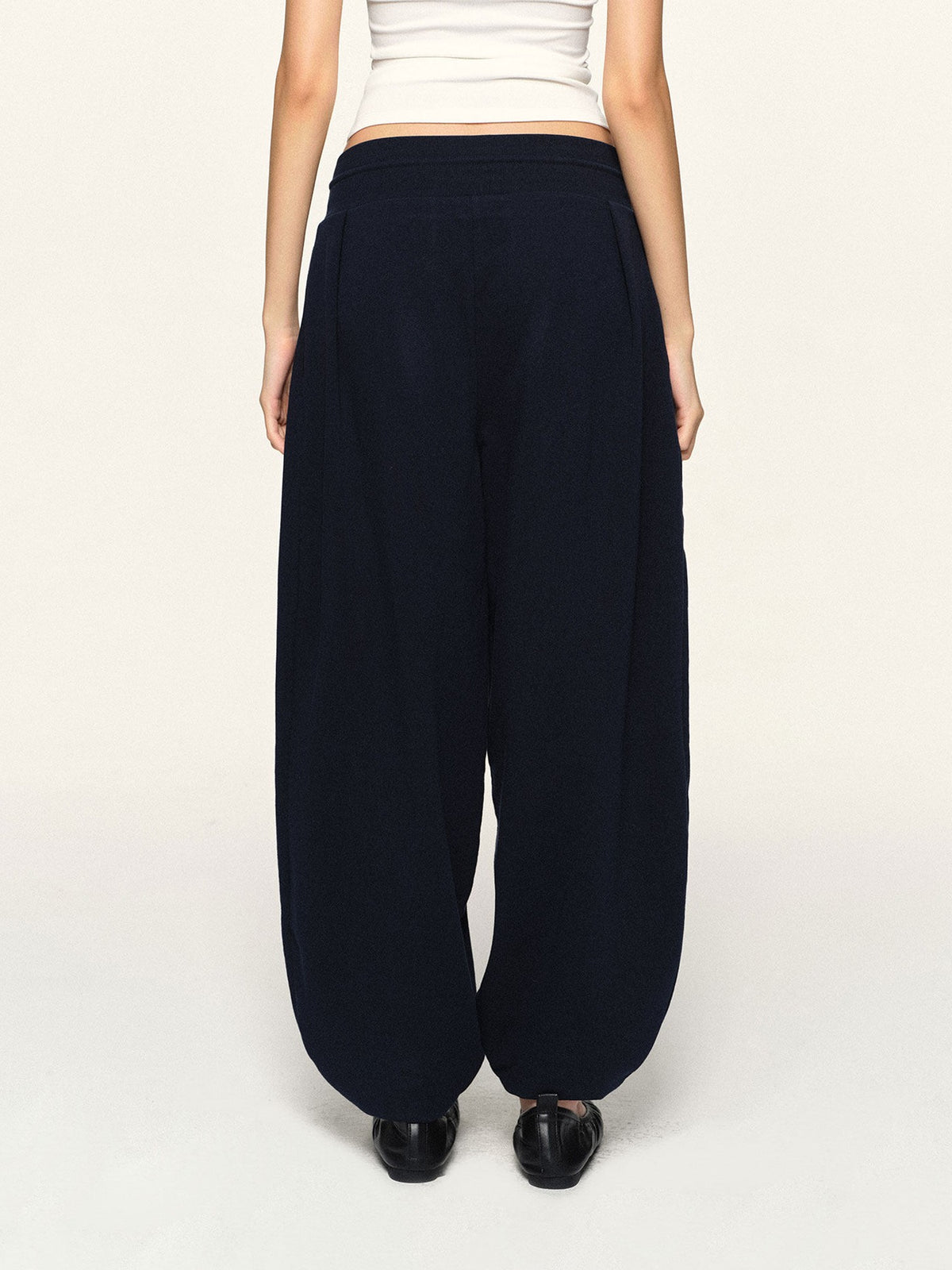 kvkv Navy Wide Waist Drawstring Zip Cuff Cocoon Stretch Women&