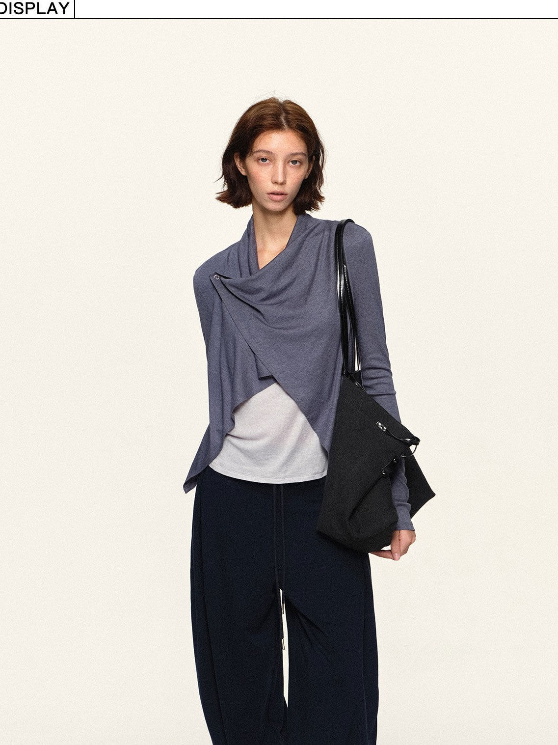kvkv Navy Wide Waist Drawstring Zip Cuff Cocoon Stretch Women&