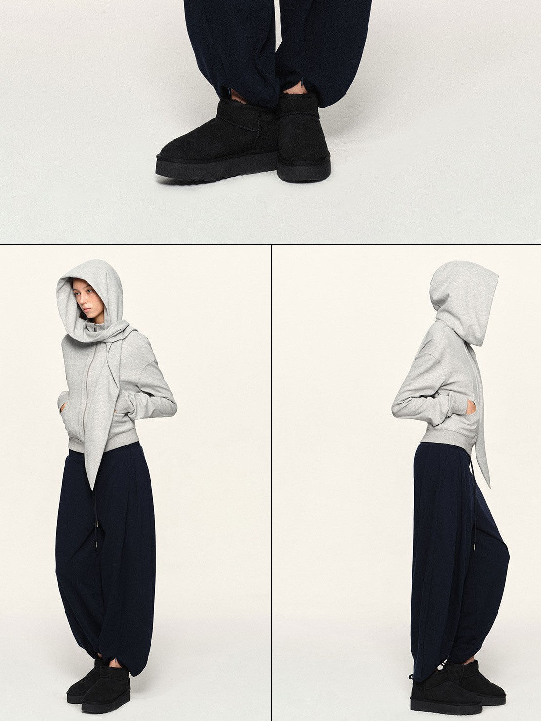 kvkv Navy Wide Waist Drawstring Zip Cuff Cocoon Stretch Women&
