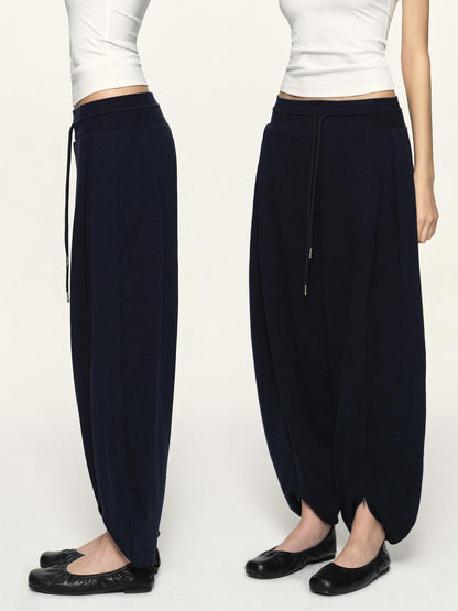 kvkv Navy Wide Waist Drawstring Zip Cuff Cocoon Stretch Women&