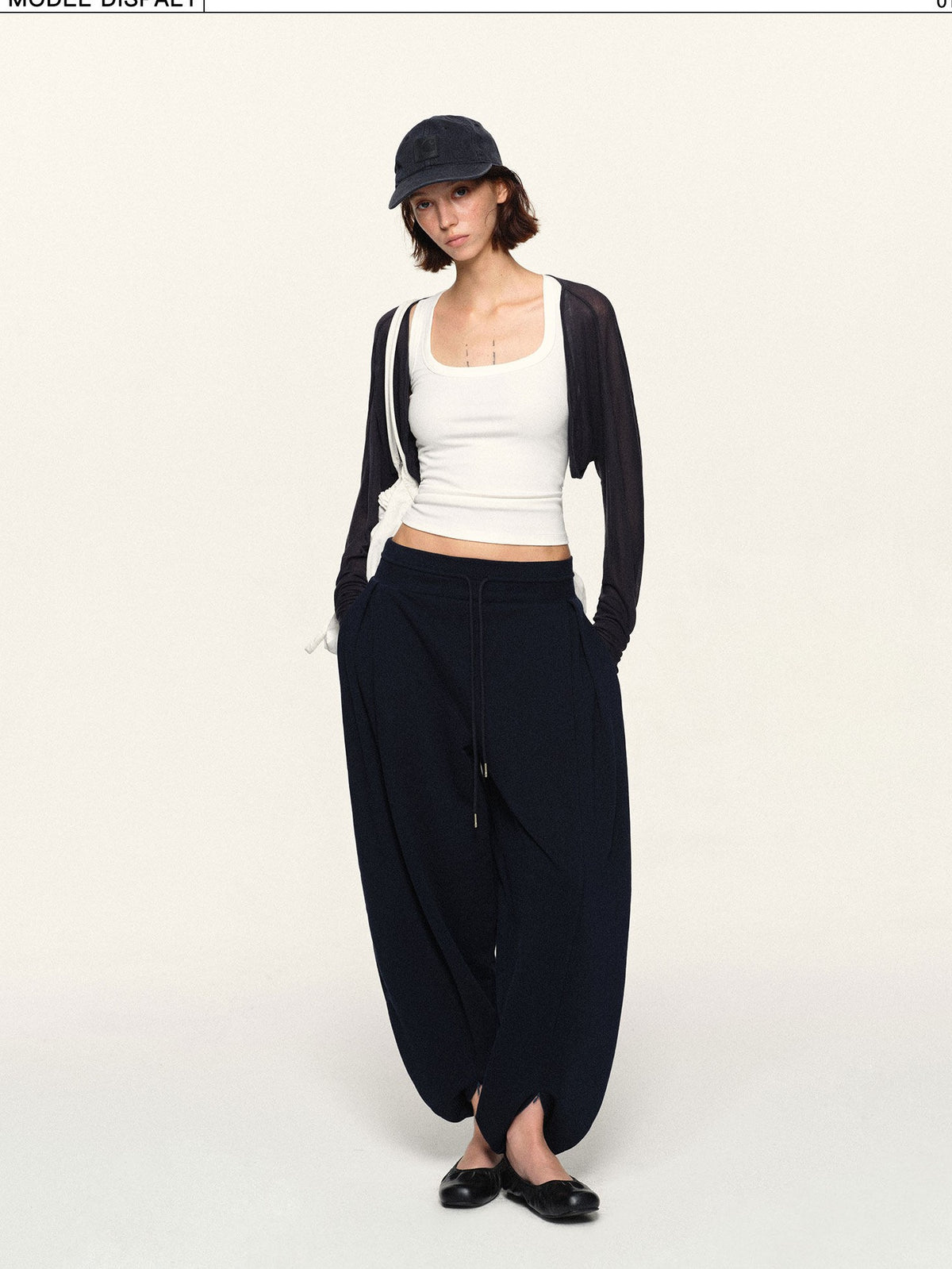 kvkv Navy Wide Waist Drawstring Zip Cuff Cocoon Stretch Women&