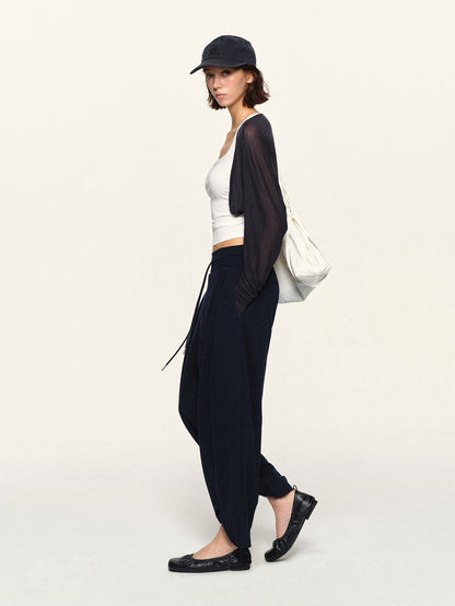 kvkv Navy Wide Waist Drawstring Zip Cuff Cocoon Stretch Women&
