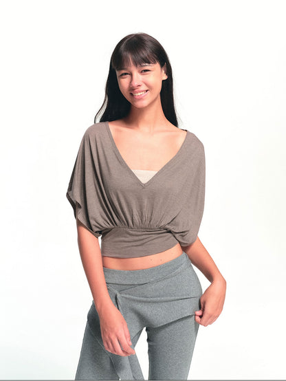 kvkv Oatmeal Patchwork V-neck Women&