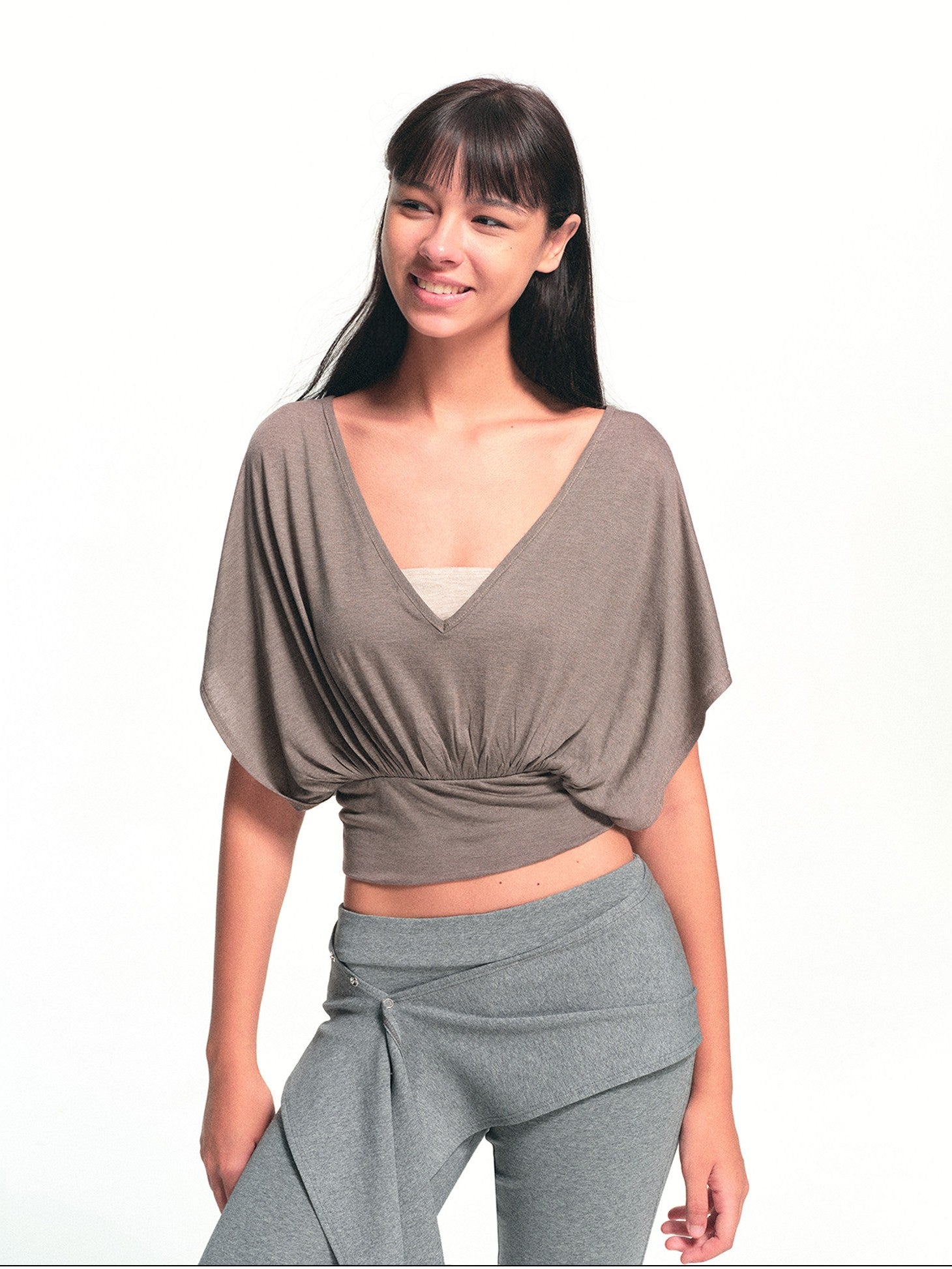 kvkv Oatmeal Patchwork V-neck Women&