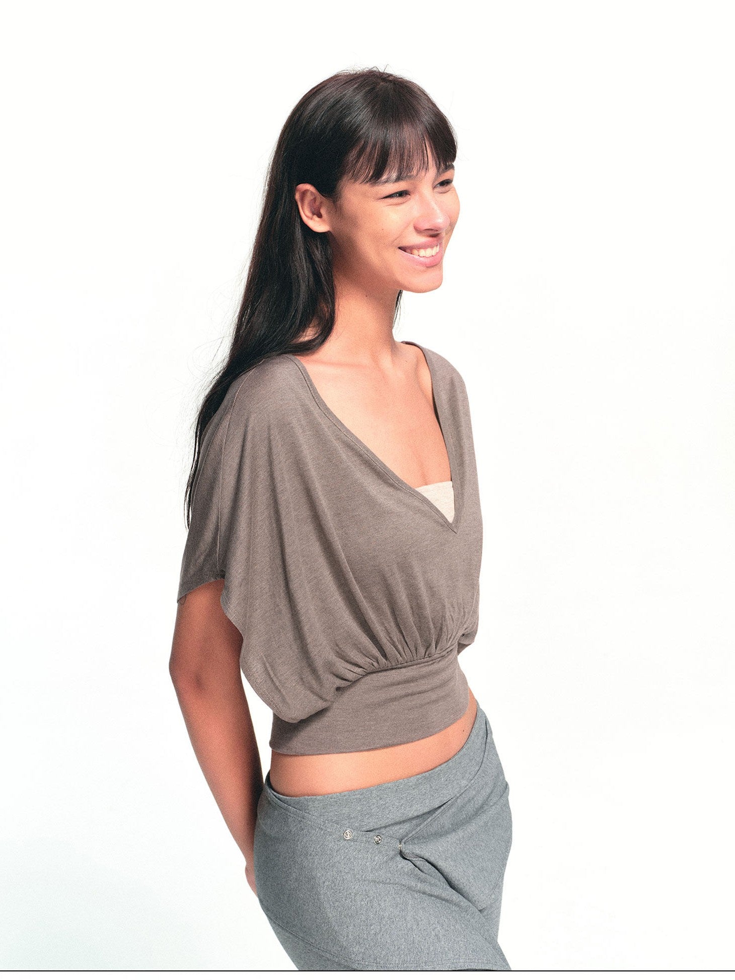 kvkv Oatmeal Patchwork V-neck Women&