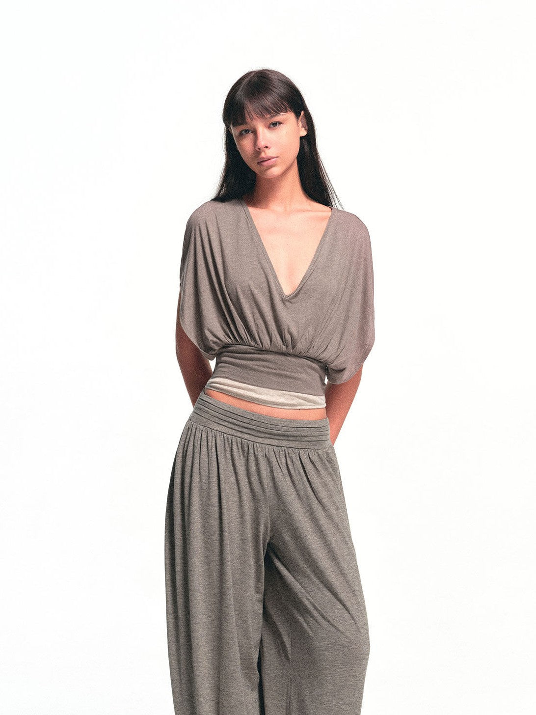 kvkv Oatmeal Patchwork V-neck Women&