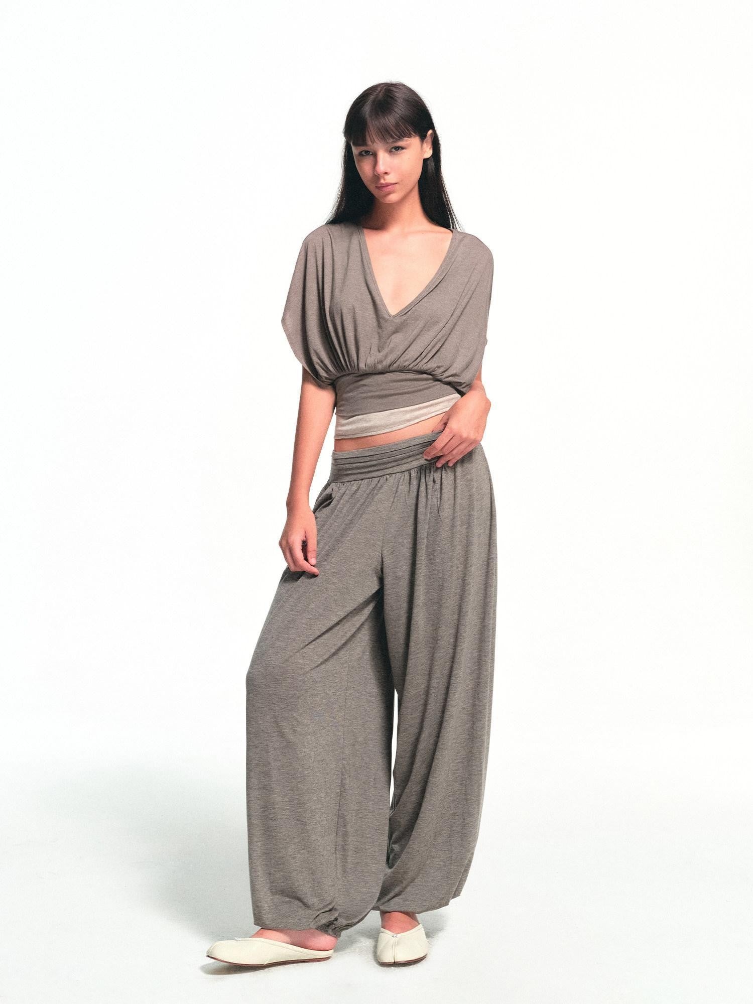kvkv Oatmeal Patchwork V-neck Women&