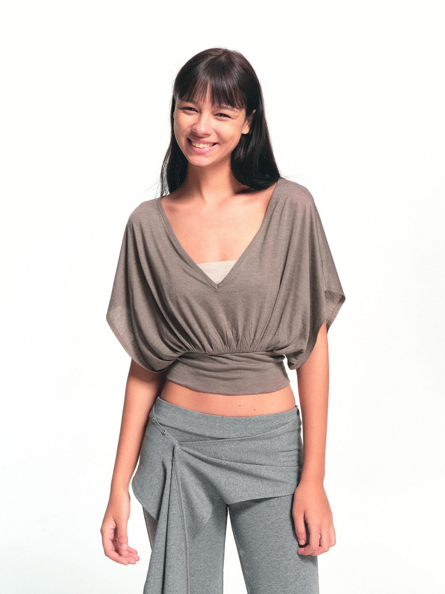 kvkv Oatmeal Patchwork V-neck Women&