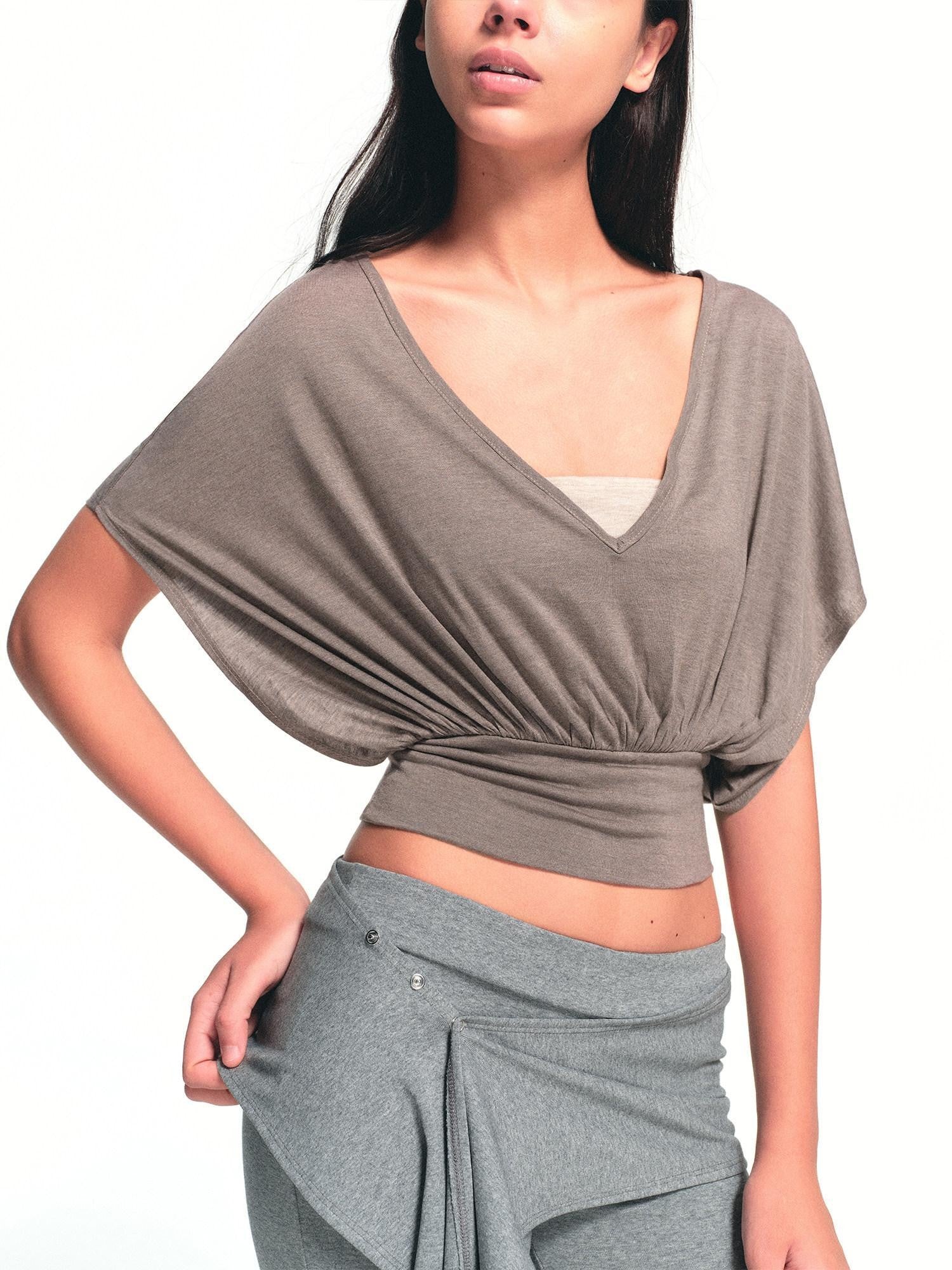 kvkv Oatmeal Patchwork V-neck Women&