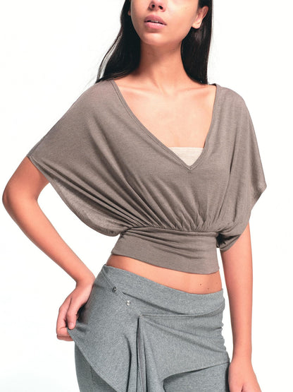 kvkv Oatmeal Patchwork V-neck Women&
