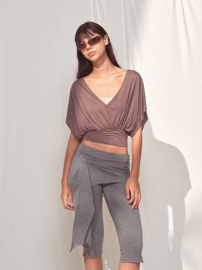 kvkv Oatmeal Patchwork V-neck Women&