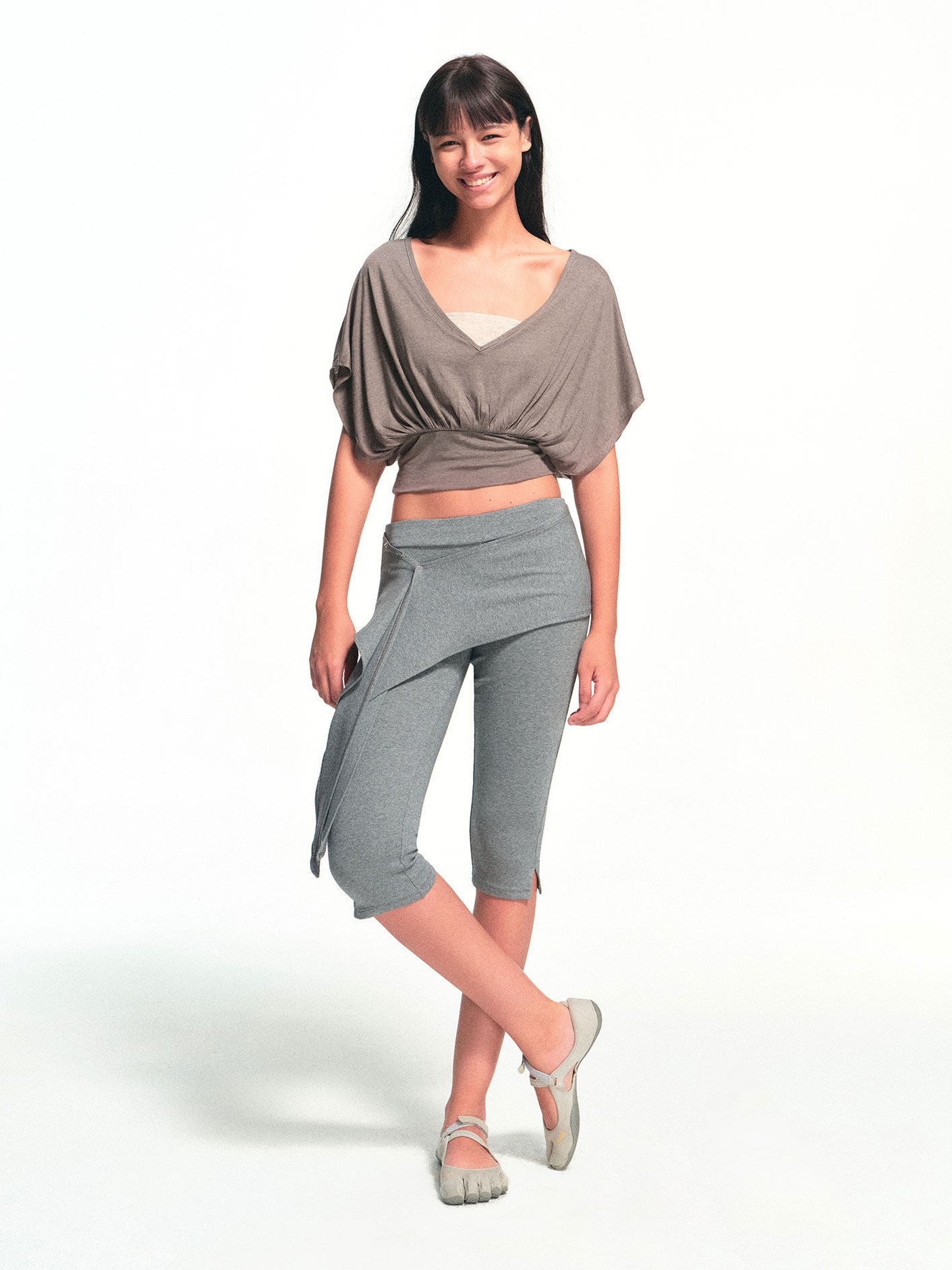 kvkv Oatmeal Patchwork V-neck Women&