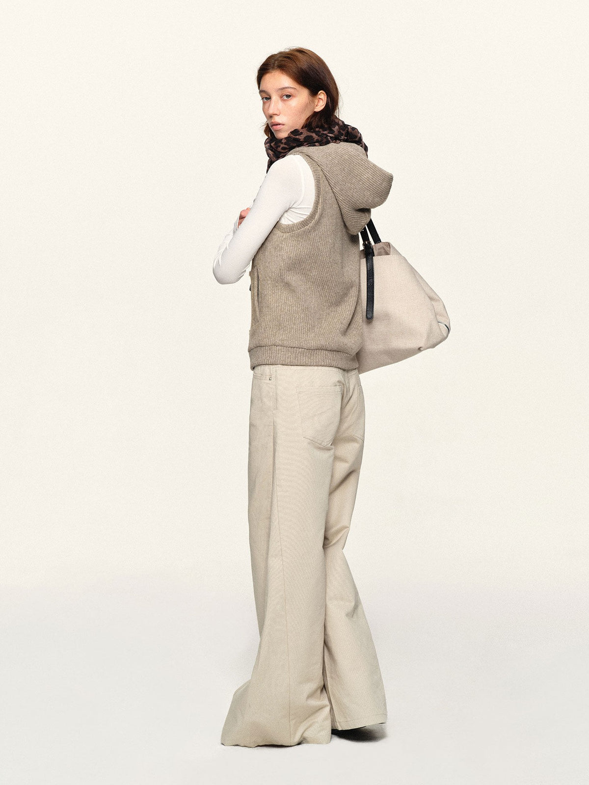 kvkv Oatmeal Rib Knit Horn Button Hooded Wool Blend Women&