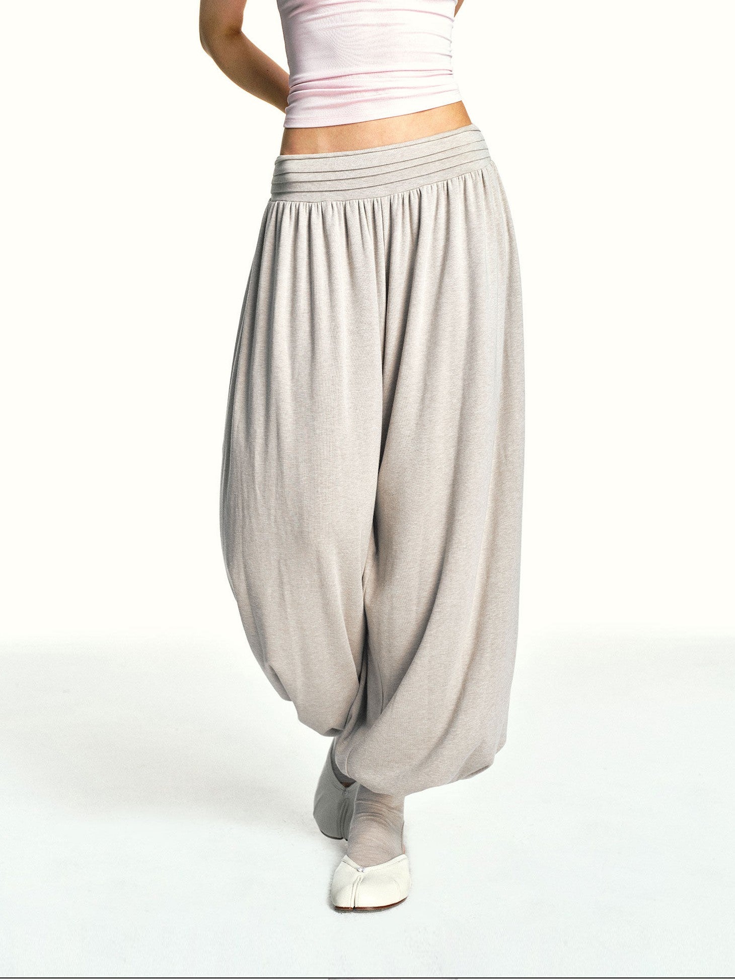 kvkv Oatmeal Slub Detachable Pleated Wide Waist Women&