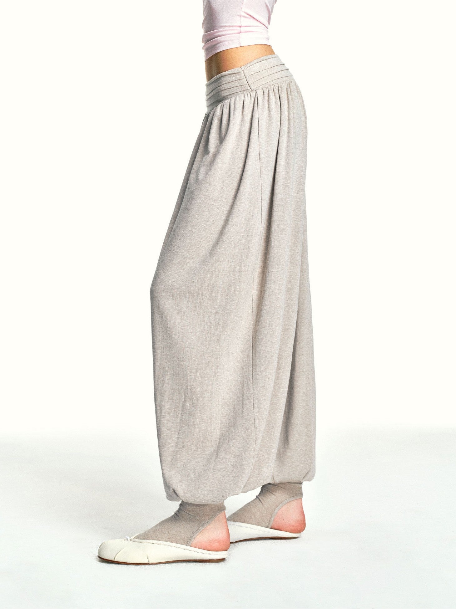 kvkv Oatmeal Slub Detachable Pleated Wide Waist Women&