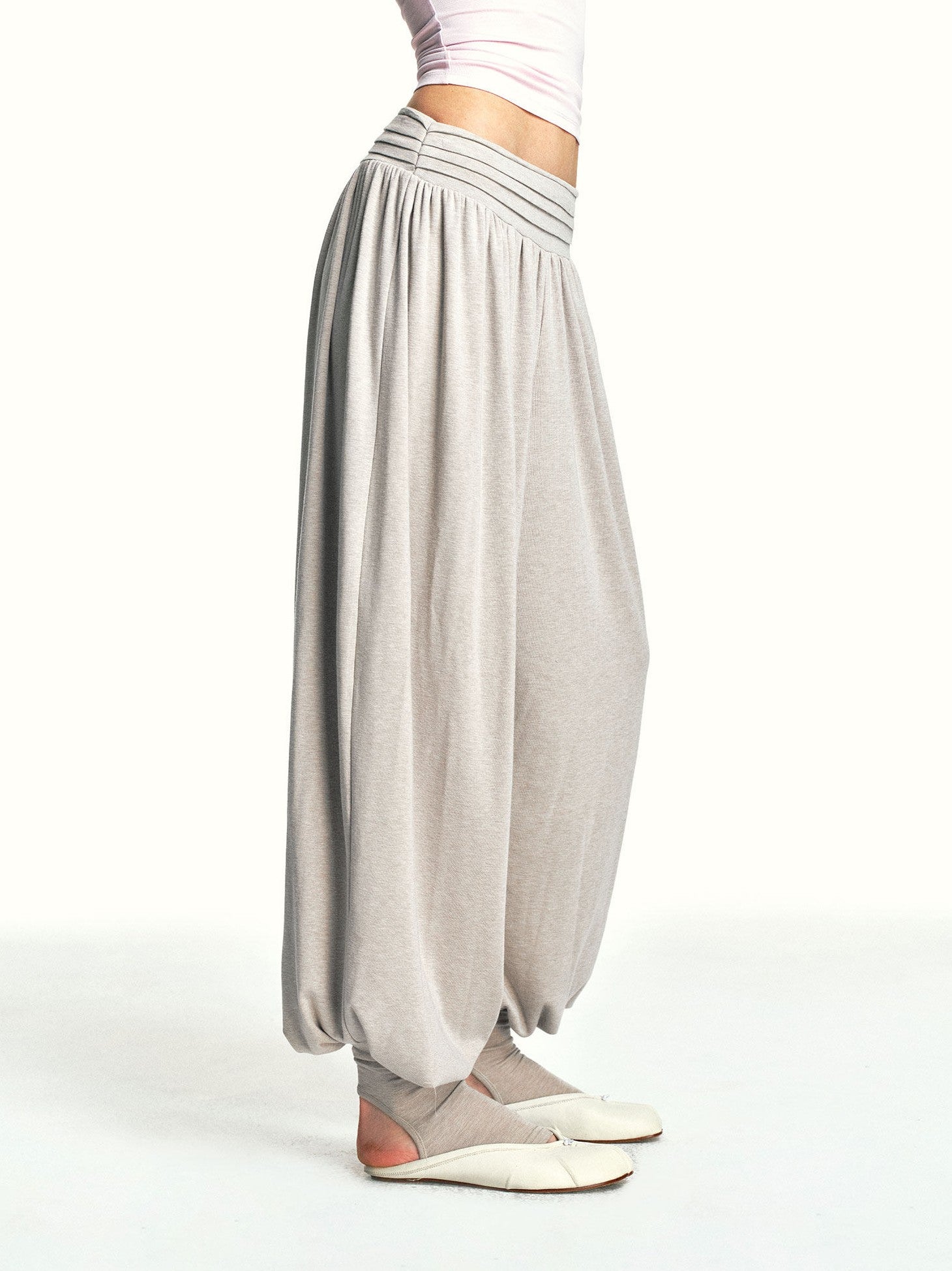 kvkv Oatmeal Slub Detachable Pleated Wide Waist Women&