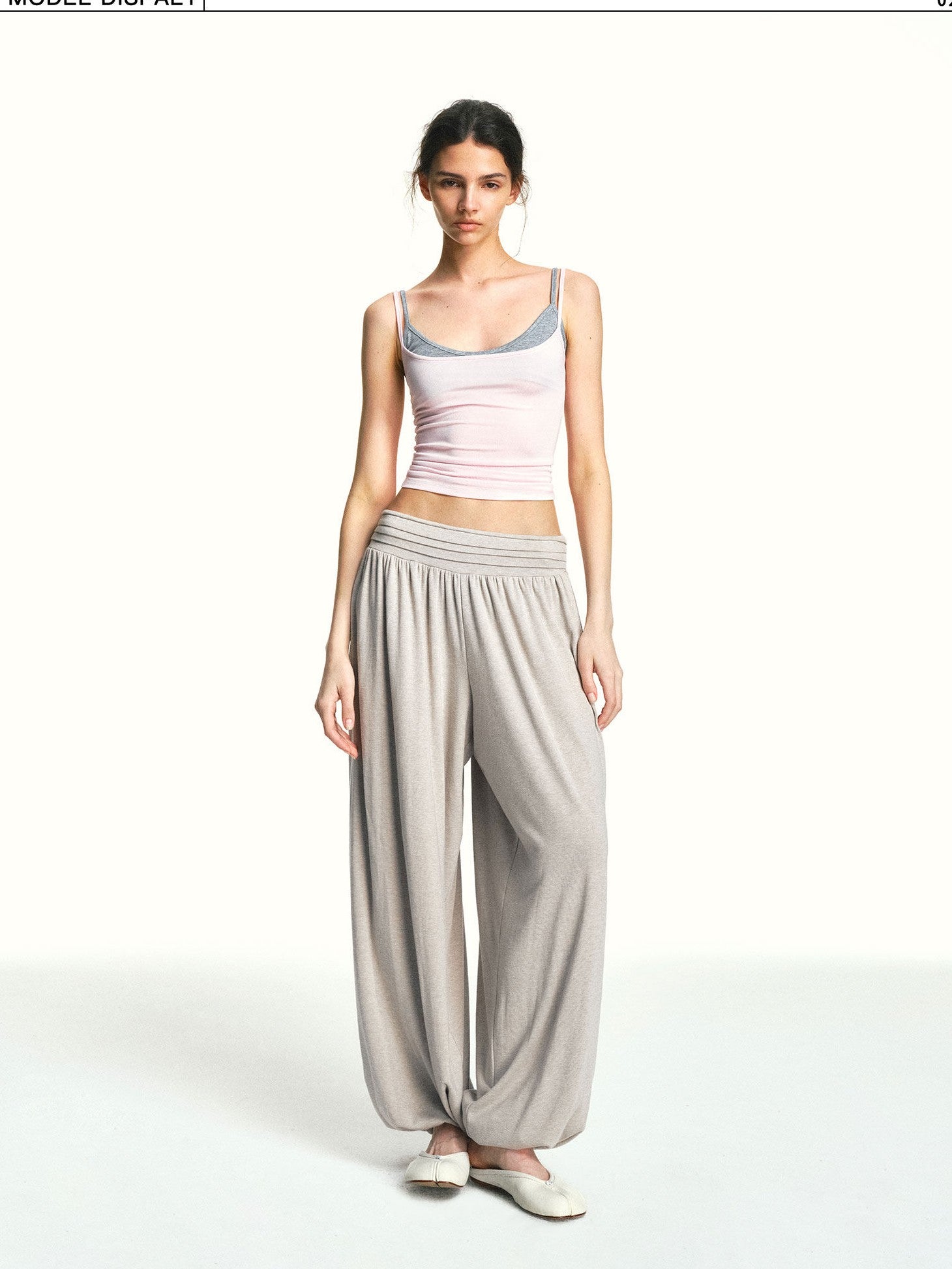 kvkv Oatmeal Slub Detachable Pleated Wide Waist Women&