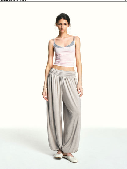 kvkv Oatmeal Slub Detachable Pleated Wide Waist Women&