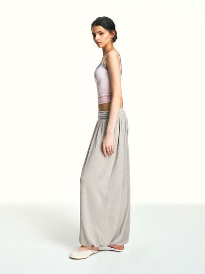kvkv Oatmeal Slub Detachable Pleated Wide Waist Women&