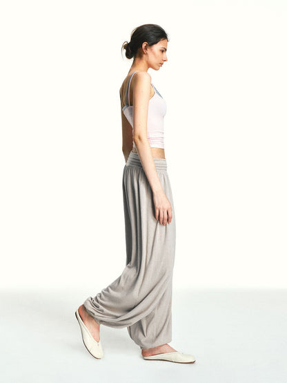 kvkv Oatmeal Slub Detachable Pleated Wide Waist Women&