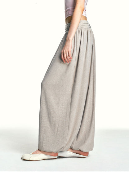 kvkv Oatmeal Slub Detachable Pleated Wide Waist Women&