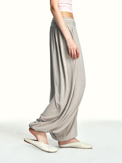 kvkv Oatmeal Slub Detachable Pleated Wide Waist Women&