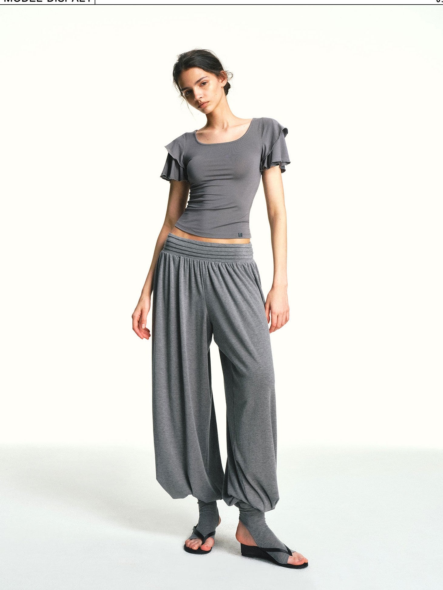 kvkv Oatmeal Slub Detachable Pleated Wide Waist Women&