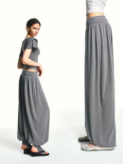 kvkv Oatmeal Slub Detachable Pleated Wide Waist Women&