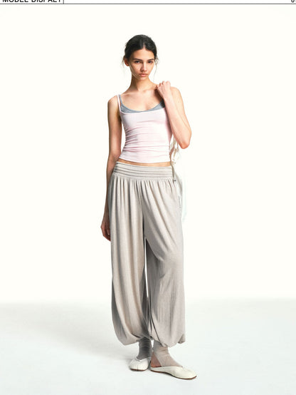 kvkv Oatmeal Slub Detachable Pleated Wide Waist Women&