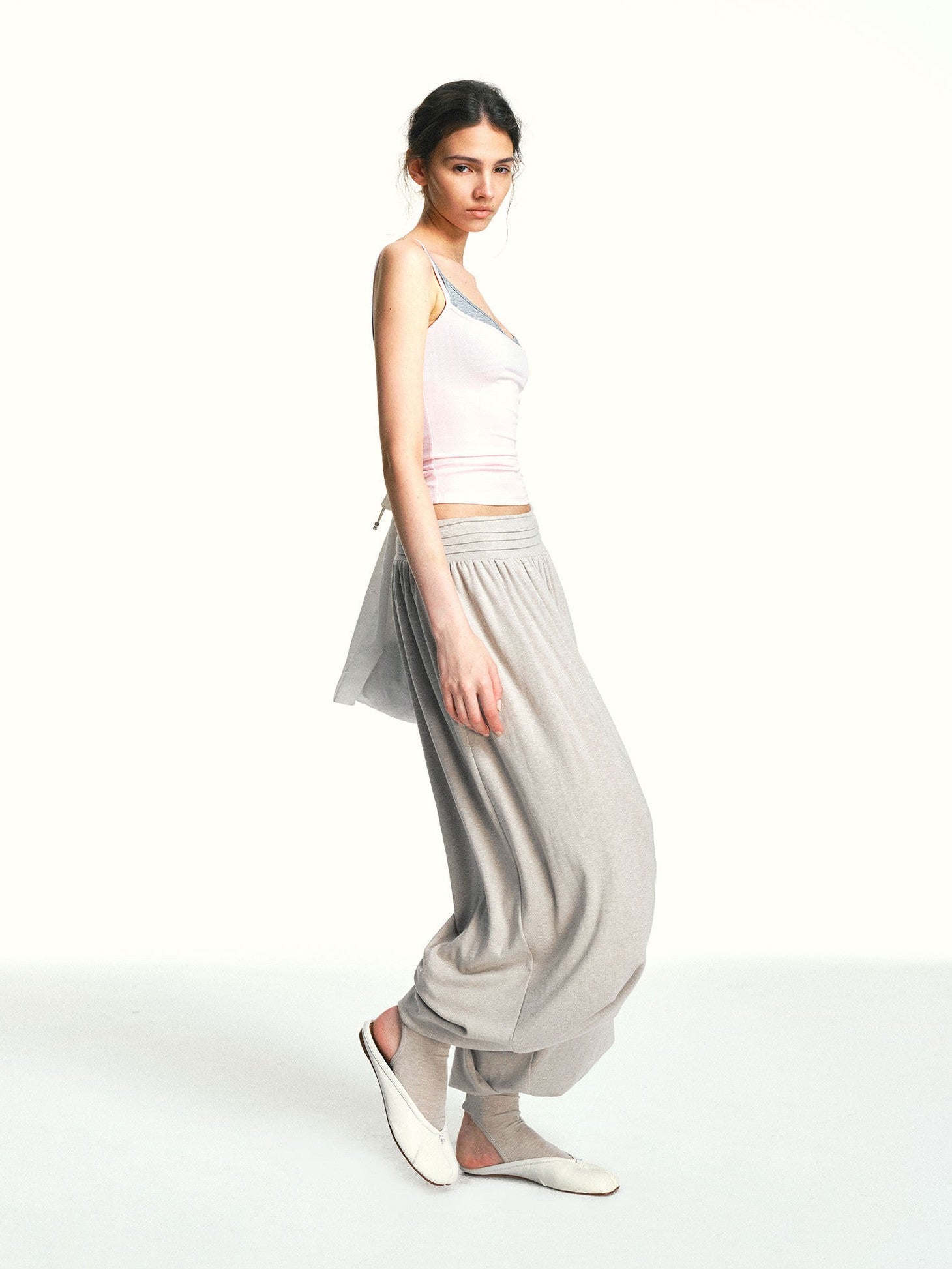 kvkv Oatmeal Slub Detachable Pleated Wide Waist Women&